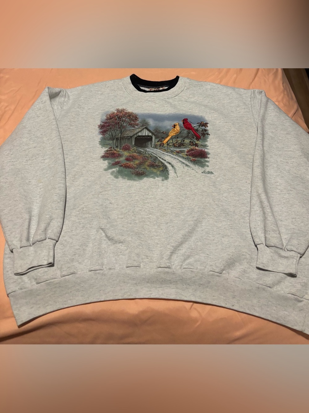 Vintage Nature Birds Embroidered Crewneck Sweatshirt Woman 2XL